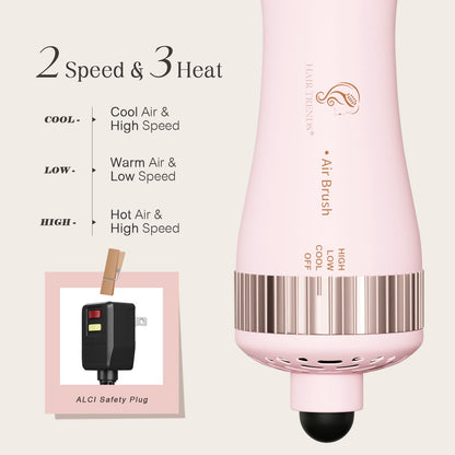 110-240V Travel Brush Hair Dryer, Small Hair Straightener Brush with European Plug Adapter for International Travel, 4 in 1 Hot Air Styler & Dryer for Drying Straightening Curling Volumizing