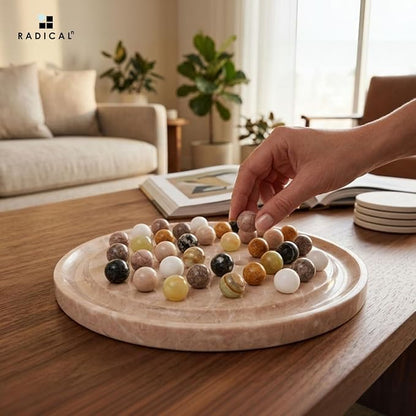 Marble Solitaire Game 10 Inch Verona Handmade Peg Solitaire Board Game with Marbles Classic Marble Puzzle Game for Adults Modern Tabletop Brain Teaser
