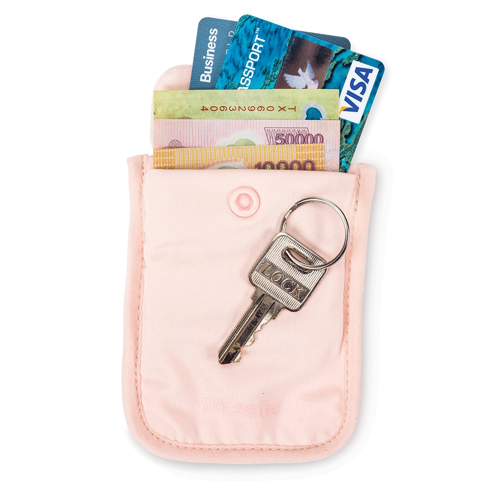 Pacsafe Coversafe S25 Hidden Undercover Travel Bra Pouch for Women (Washable) - Stash up to 6 Credit Cards plus Money and Key with Adjustable, Elastic Strap; Suitable for all Bra Sizes (Orchid Pink)