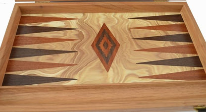 Manopoulos Olive Wood Backgammon Set - Olive Wood Chips - Hand Made