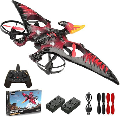 Dinosaur Remote Control Drone 2.4G EPP Foam RC Pterodactyl Hobby RC Airplanes with 6-Axis Gyro One Key Takeoff Landing Stunt Roll &amp 360 Flip Fighter Jet Toy Christmas Birthday Gift for Boys Gi