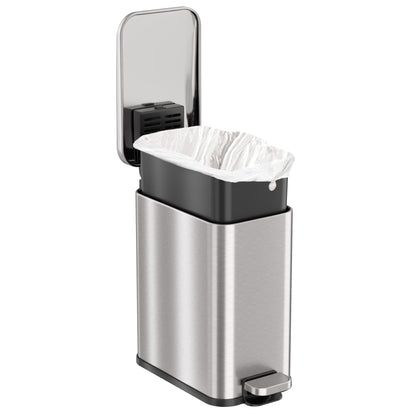 iTouchless SoftStep 1.3 Gallon Slim Bathroom Step Trash Can with Odor Filter & Removable Inner Bucket, Stainless Steel, 5 Liter Garbage Bin for Bathroom, Bedroom, Business, Home Office Cubicle