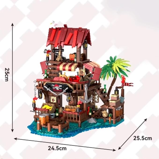 Viking Medieval Pirate's Bay Market Ship Wharf Building Set House Building Block Toy Medieval Architecture Bricks KitGift for Women or Adult 856pcs