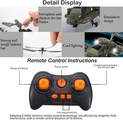 Remote Control Helicopter S109H RC Helicopters with Altitude Hold One Key Take Off/Landing LED Light Low Battery Reminder Gyro 2.4GHz RC Army Military Helicopter with 2 Batteries