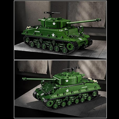 WW2 Military Tank M4 Pershing Heavy Building Block Set 1703 Pcs WW2 Model with Rotating Gun &amp Figures Army Toys for Adults &amp Collectors