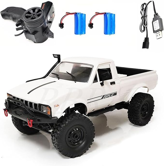 C24-1 RC Crawler Offroad RC Truck 4x4 Remote Control Rock Crawler Pickup Trucks with Led Light 2.4 Ghz 1/16 Scale All Terrain Car Brushed RTR Pickup for Adults (2 Batteries)