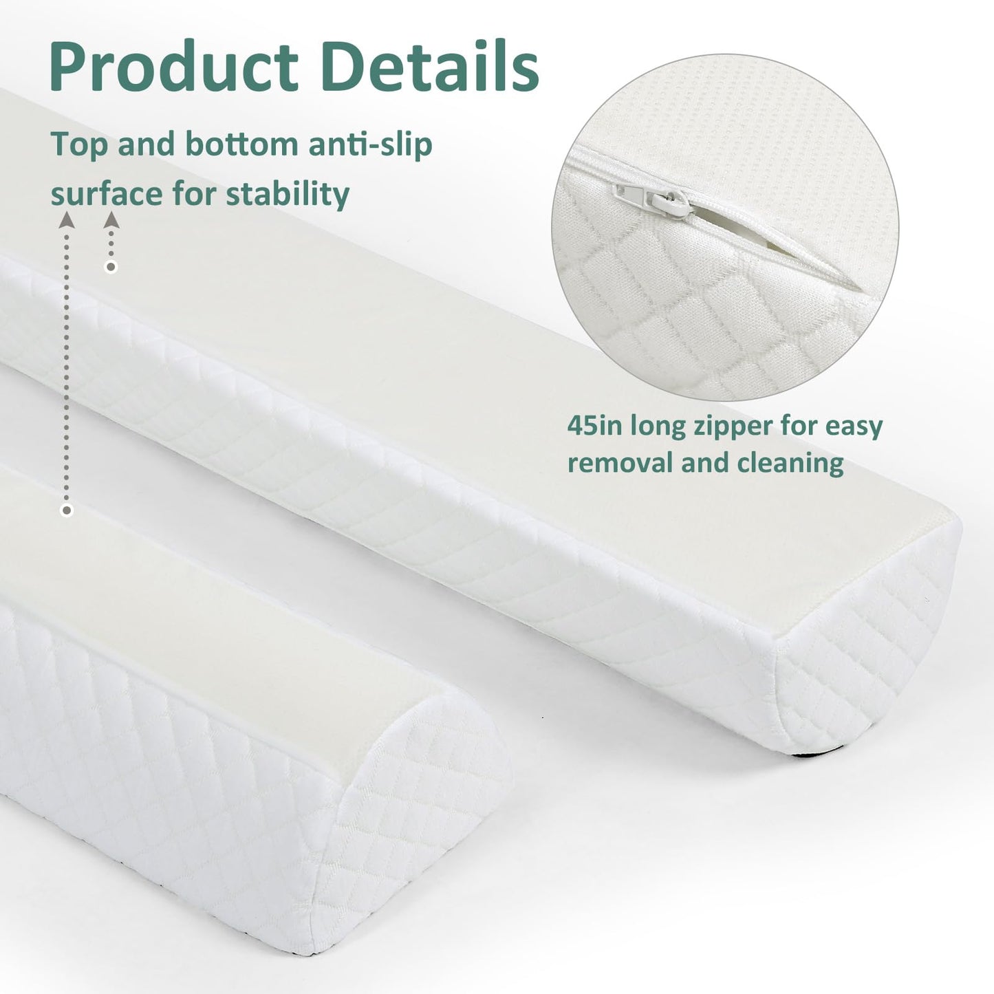 Shinnwa Bed Bumpers for Toddlers (2-Pack) Memory Foam Rail & Adults, Safety Guard Queen, King, Full Bed, Sleep Long Pillow Pads with Non-Slip Bottom Machine Washable Cover