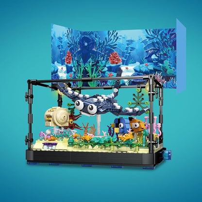 RiceBlock Fish Tank Aquarium Building Sets Holiday Toy Ocean Theme Construction Toys Educational STEM Creative Gift for Kids Ages 8-12 Boys and Girls Ideal Gift for Christmas and New Year889PCS