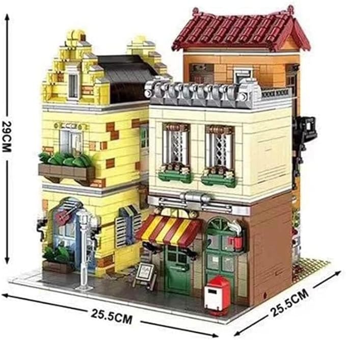 General Jim's Music Store &amp Coffee Café Street View Modular City Building Block Set 3103 Pieces with Light Kit European Style Architecture Display Model | GJ LMS