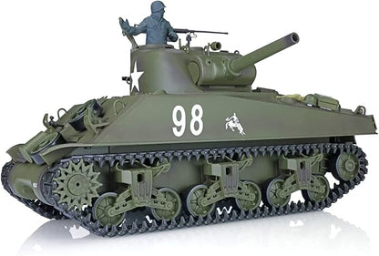 Heng Long US in Stock RC Tank 2.4G 1/16 Scale 7.0 Plastic Version M4A3 Sherman Smoking Unit Battle Tank Military Transport Vehicles 340° Rotating Turret IR Combat Model 3898 BB Airsoft