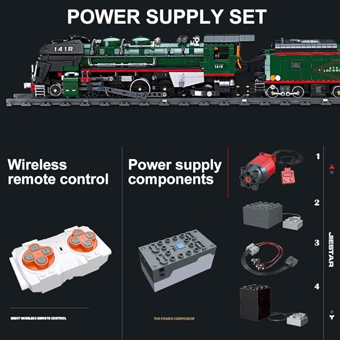 French 141R Steam Locomotive Building Bricks Set -Retro Steam Train Building Toy Sets Large Locomotives Display Toy with Train Tracks for Adults (1782 PCS)