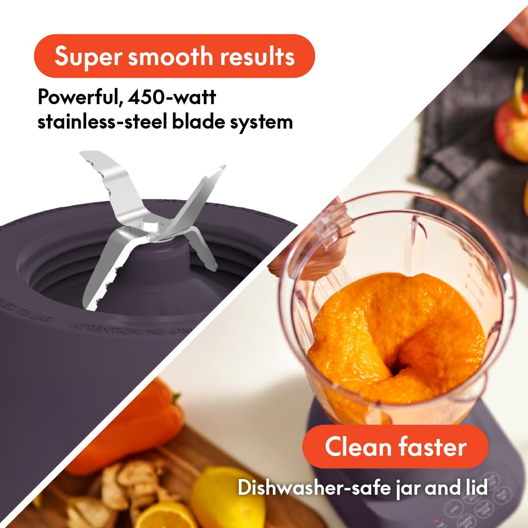 bella 10 Speed Countertop Blender, Juicer & Smoothie Maker, Fits-anywhere™ Kitchenware, Slim Flip & Store Design, Dishwasher Safe 48oz Capacity Pitcher & Lid, Stainless Steel Blade, 450 Watt, Plum