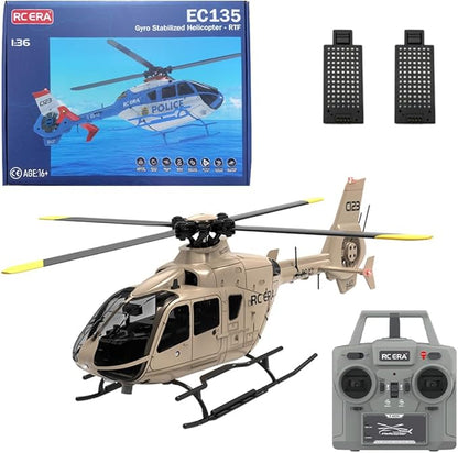 RC ERA C123 EC135 6CH RC Helicopter 1/36 Scale Military Aircraft Single-Rotor Gyroscopic Stabilization with Altitude Hold/One-Key Take Off for Beginners &amp Adults -RTF/2 Battery