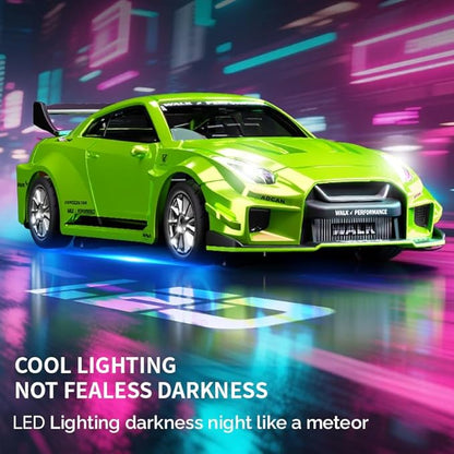 1:43 RC Drift Car D43-02 - 2.4G Full Proportional 4WD Alloy 20KM/H High Speed RC Racing Car with Gyro Silent Bearings Adjustable Speed &amp Lighting(Q3/Apple Green/D43-02)