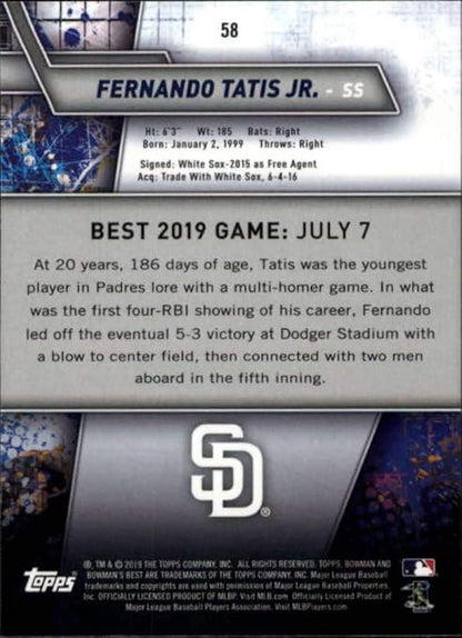 2019 Bowman's Best #58 Fernando Tatis Jr. RC Rookie San Diego Padres MLB Baseball Trading Card