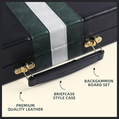 Travel Medium 15 Inch Backgammon Black Sets Classic Board Game with Premium Leather Case Portable Travels Strategy Backgammon Game Set for Adults Kids (Black Medium)