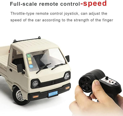 WPL D12 Mini RC Truck for Adults 1/16 Scale 20km/h 2.4G 4CH Remote Control Crawler High-Speed Climbing Truck with LED Lights Cargo Drift Car - RTR / 2 Batteries