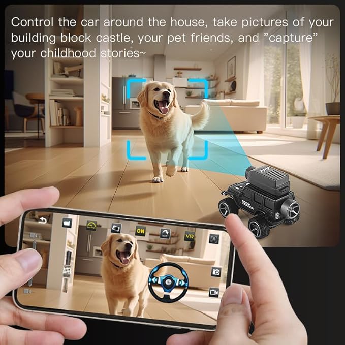 1:64 Mini Alloy Video RC Car – APP &amp Remote Control Built-in Camera for Real-Time Viewing Shock-Absorbing Climbing Design LED Lights 30m Range &amp 15min Runtime（Yellow）