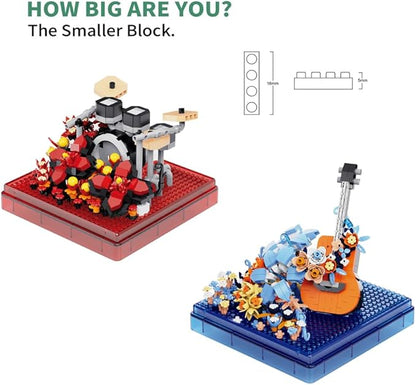 Musical Instruments Micro Blocks Building SetsClassical Famous Building Block Set1500 PCS for Adults and KidsGuitar and Drum Set with Clear Plastic Cover
