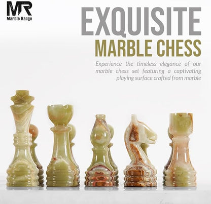 Marble Chess Set for Adults 15 Handmade White &amp Green Onyx Board Game with 32 Chess Pieces 2 Extra Queens &amp Storage Box Luxury Travel Game – Elegant Home Décor