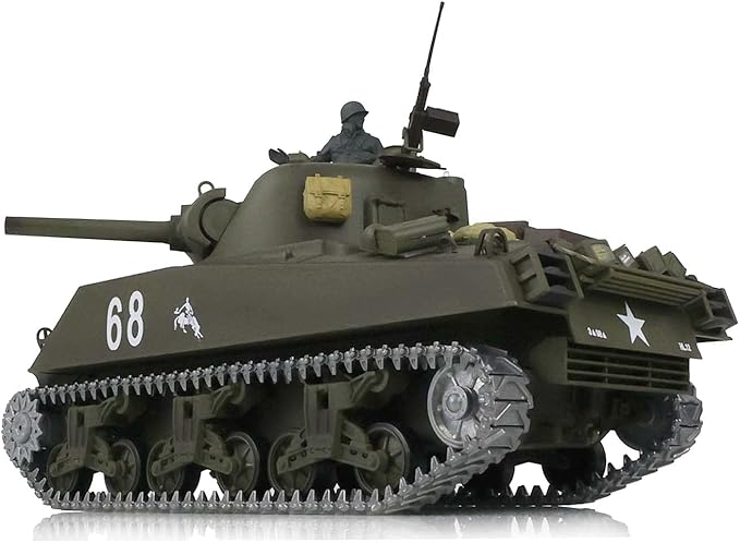 Heng Long US in Stock RC Tank 3898 RTR 2.4G 1/16 7.0 Upgraded M4A3 Sherman Metal Tracks Smoking Generator 340° Rotating Turret Infrared Combat BB Pellets BB Shooting Airsoft Tank