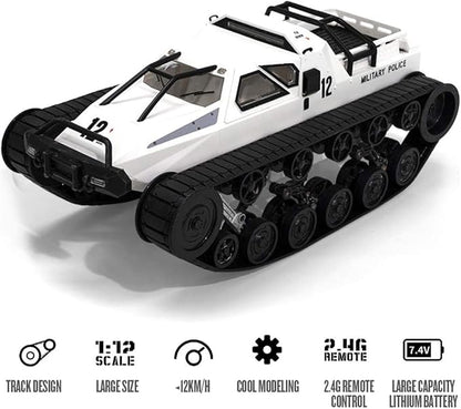 GoolRC RC Tank Car 1/12 Scale 2.4GHz Remote Control Tank 360?Rotating Off-Road RC Crawler Military Vehicle with Rechargeable Battery Gifts for Adults (White)
