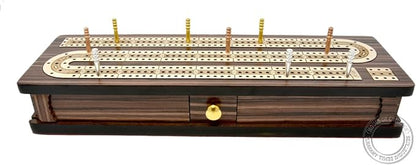 House of Cribbage - Continuous Cribbage Board/Box Inlaid in Rosewood/Maple 12 - 3 Tracks - Sliding Lid Drawer