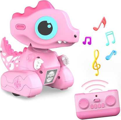 Remote Control Car Pink Dinosaur Toy 2.4GHZ Remote Control Girls Dinosaur Toys Pink RC Drifting Car Recording and Repeating LED Lights Eyes Music RC Cars Toys for Kids Boys Birthday Gift