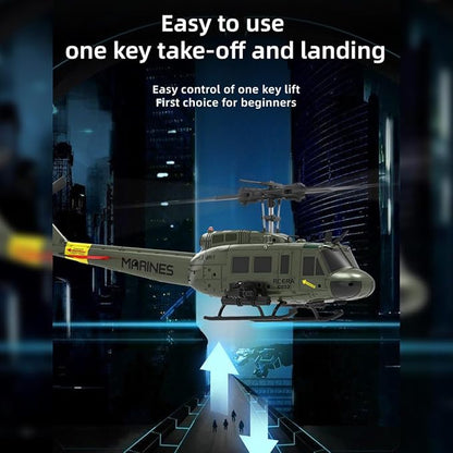 C032 UH-1 Huey RC Helicopter for Adults - 1/48 Scale 2.4G 6CH Flybarless Remote Control Helicopter Model 3D Stunt Flight &amp High-Precision RC Airplane (Shark Mouth(2 Batteries))