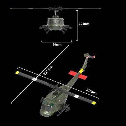 315MM C032 UH-1 Remote Control Helicopter Aircraft for Adults Expert 6CH RC Heli Helicopter Maintain Altitude Brushless Motor/Optical Flow Positioning/Fly Upside Down 3D Rolling RTF