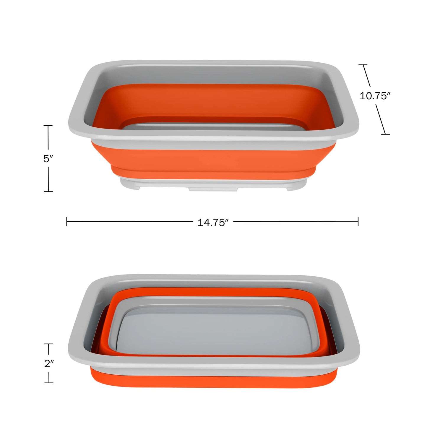 Set of 2 Multipurpose Wash Bins – 10-Liter Basins for Travel or Cleaning – Collapsible Bucket Camping Accessories by Wakeman (Orange)