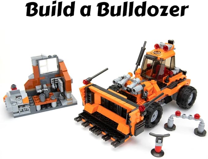 Block Builder Bulldozer Block Set (521pcs) and Construction Forklift. Two Building Kits in one Set! Toy Blocks Suitable for Boys and Girls.
