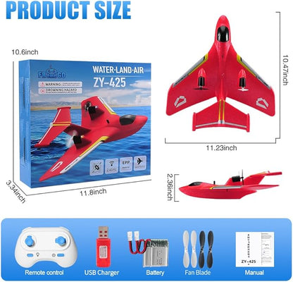 RC Water PlaneRC Airplane for Water Land and Air Remote Control Airplane Flying Fighter Toys2.4GHz 6-axis Gyro Stabilizer RTF Glider Aircraft Jet for Kids Adults Beginners Boys (Red)