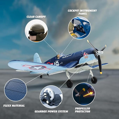 Brushless RC Plane Upgrade 500mm F4U Corsair Stunt RC Airplane RTF with Gyro Stabilization Remote Control Airplane 2.4GHz Radio Control Aircraft Fighter Glider for Adults &amp Beginners