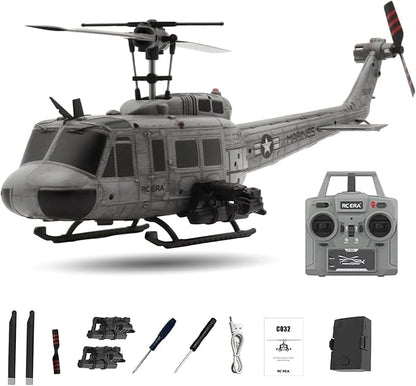 RC ERA C032 UH-1 Huey RC Helicopter 1:48 Scale 6-Axis Gyro 6CH Brushless Flybarless Stabilized Aircraft 3D Inverted Flight Optical Flow Positioning for Adults Hobbyists