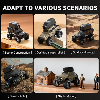 1:64 Scale RC Crawler with Camera Mini 4WD Off-Road Car Desktop Racing Vehicle Indoor 2.4G Remote Control Car Racing Model Adjustable Speed for Adults -KF32