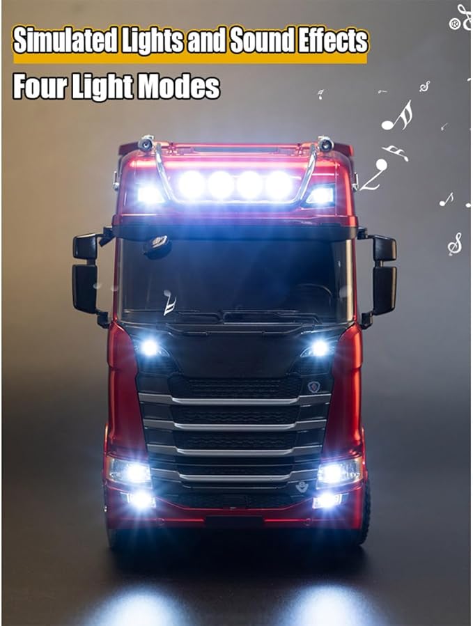 1/18 Scale 6x4 Heavy-Duty RC Tractor Truck – 2.4G Lorry Car with LED Lighting Rear-Wheel Drive &amp Expandable Flatbed Trailer Compatibility