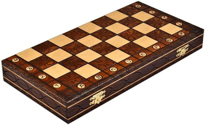 Handmade European Wooden Chess Set with Flowers 16 Inch Board and Hand Carved Chess Pieces