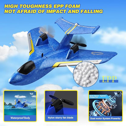 RC Water PlaneRC Airplane for Water Land and Air Remote Control Airplane Flying Fighter Toys2.4GHz 6-axis Gyro Stabilizer RTF Glider Aircraft Jet for Kids Adults Beginners Boys (Blue)