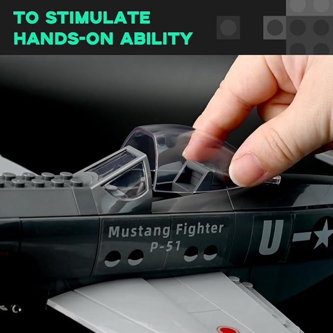 Air Force Series P-51 Mustang Fighter Airplane Military Building Set Adult Gift Compatible with Lego (258 Pieces)