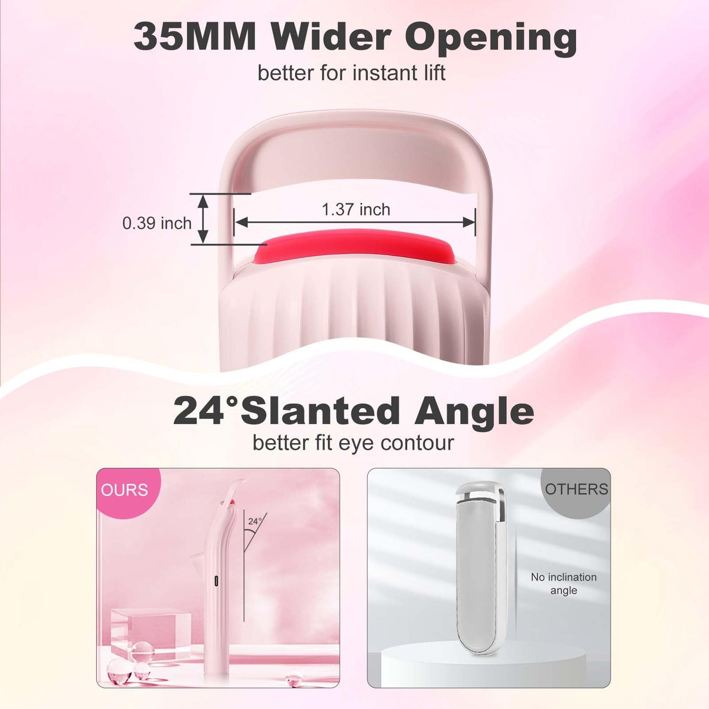 HEBECA Heated Eyelash Curlers, Electric Lash Curler with Innovative Heating Silicone Pad for Lifted Lashes 24 Hours,Quick Rechargeable 600mAh Battery EC2001 (Pink)