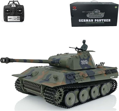 US in Stock 2.4Ghz Heng Long 1/16 7.0 Plastic Ver German Panther V RTR RC Tank 3819 340° Rotating Turret Infrared Combat Idle Smoking Lifting Barrel Light Sound Airsoft Shoot