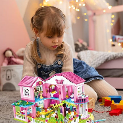 SlubanKids Girls Dream Villa Building Sets for Kids Colorful 3D 896 Pc Stackable Toys DIY Villa Building Creative Play Includes People DIY Design Building Kit Play Set Toys for Kids Aged 6-12