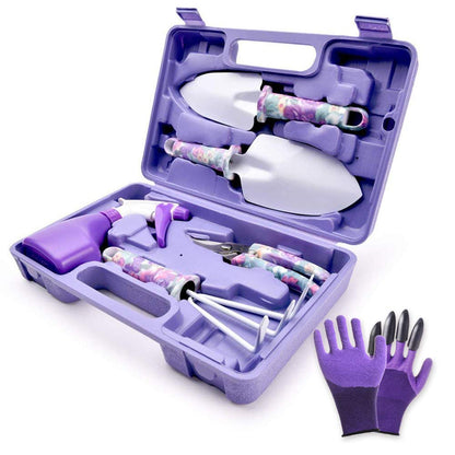 WISDOMLIFE 6 Pieces Garden Tools Set Planting Tools, Non-Slip Handle with Anti-Rust Trowel, Cultivator, Pruning Shear, Water Sprayer and Carrying Case, Gloves with Claws
