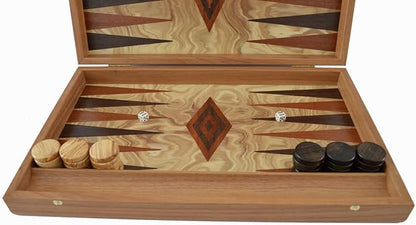 Manopoulos Olive Wood Backgammon Set - Olive Wood Chips - Hand Made