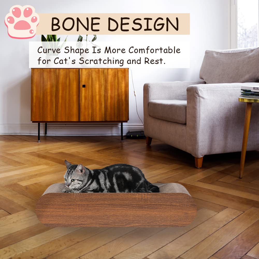 Cat Scratcher, Cardboard Lounge Bed, Bone Shape Design, Recyclable Corrugated Scratching Pad, Stable and Durable, Furniture Protector, Reversible, Brown