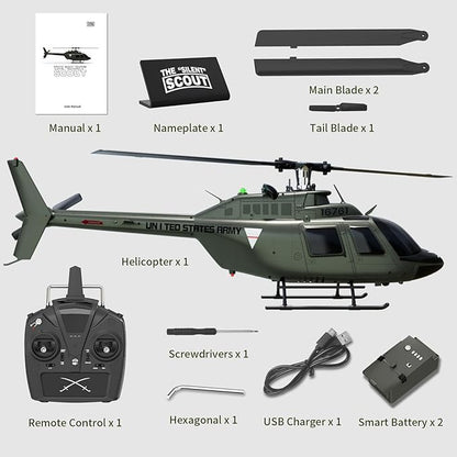 Carmanon Ultra-high Simulated RC Helicopter - 27:1 Scale Model Collectable Remote Control Helicopter with Auto-Hover for Adults Beginners Bell OH-58