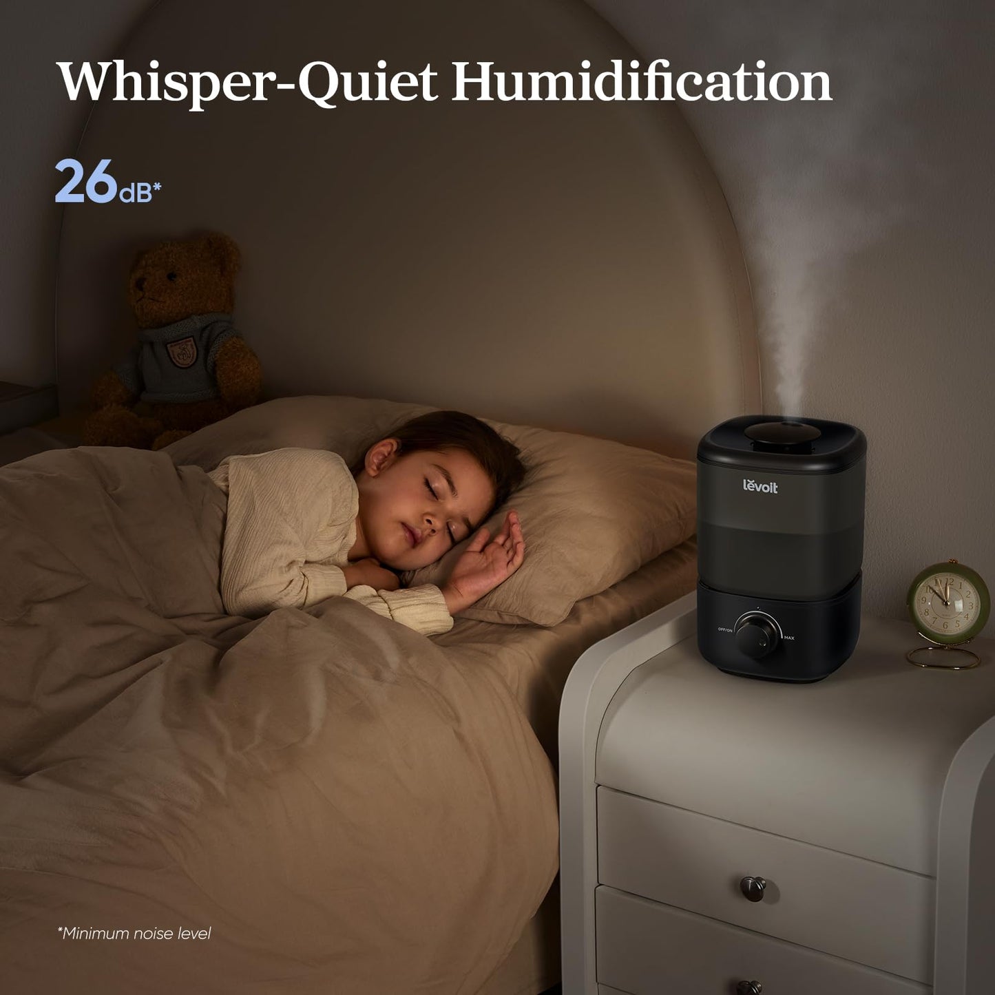 LEVOIT Classic 160 Top-Fill Ultrasonic Cool Mist Humidifier, Super Easy to Fill and Clean, Quiet Operation for Bedroom Home Baby & Plants, Auto Shut-off for Safety, 360° Rotating Nozzle, 2.5L, Black