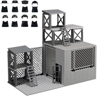 Military Scene Building Set - WW2 Military PrisonMilitary Watchtower Includes Closed Cage Halloween Jail T-Rex Scene 8 Ghost Police Figures