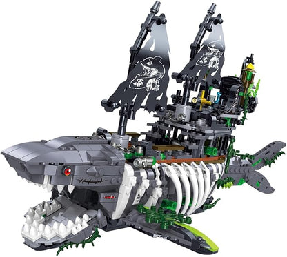 Ghost Shark Pirate Ship Mini Building Blocks Set (1155 Pieces) Building Set Model Toys Gifts for Kid and Adult Interesting Gifts for Pirate Ship Enthusiasts